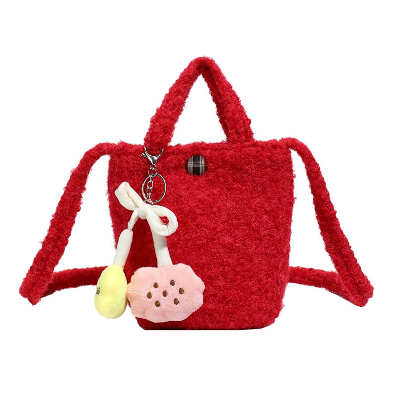 Fashionable Plush Bucket Bag for Commuting and Going Out