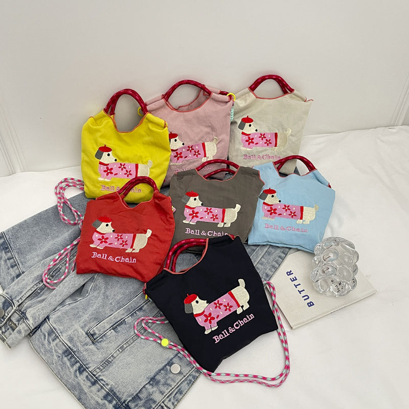 Cute Dachshund Dog Ball Chain Cloth Bag Women's Trendy Shoulder Messenger Bag