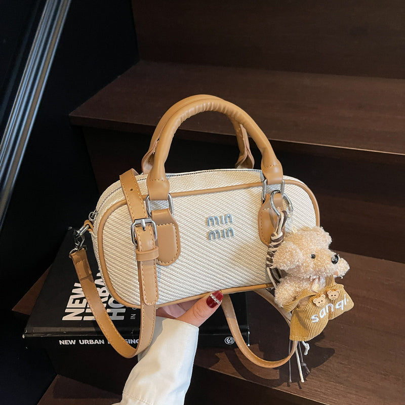 Premium Women's Bowling Bag Trendy Contrast Color Shoulder Bag