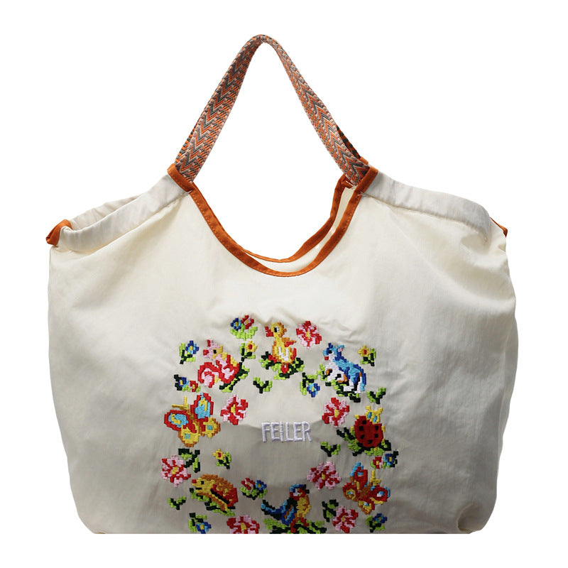 Nylon Embroidered Ball Chain Shoulder Bags for Women