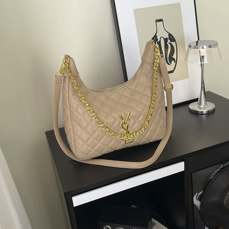 Chain Rhombus Embroidery Large Capacity Shoulder Handbag