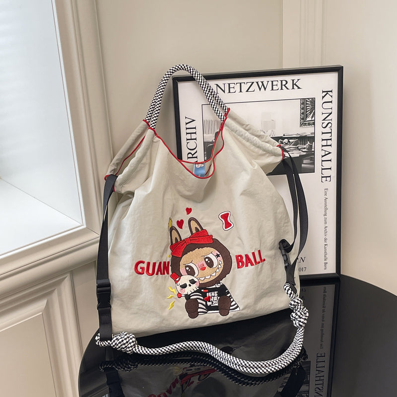 Embroidered Cartoon Tote Bag Large Capacity Shoulder Bag