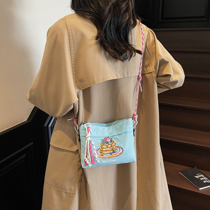 Ese Embroidered Cake Messenger Bag Ball Chain Waterproof Nylon Sweet Cute Shoulder Bag