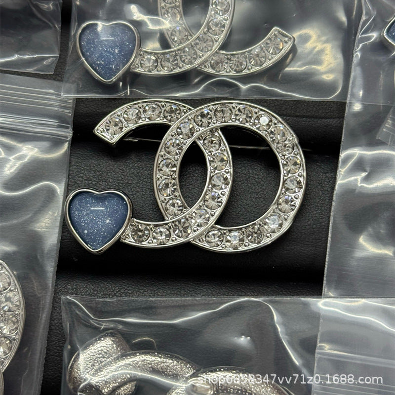 Double C Diamond Brooch Pearl Pin Luxury Women's Jewelry Gift