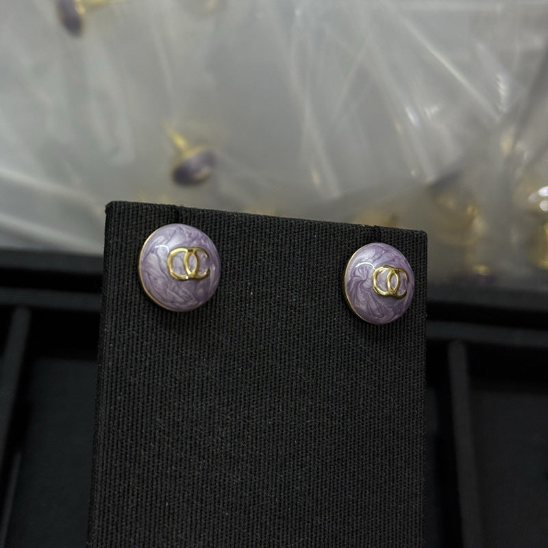 Mini Pink Purple Button Stud Earrings for Women