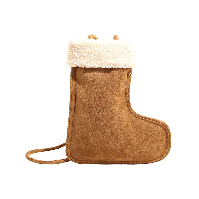 Lamb Wool Christmas Boots Gloves Women's Shoulder Bag Cute Messenger Bag