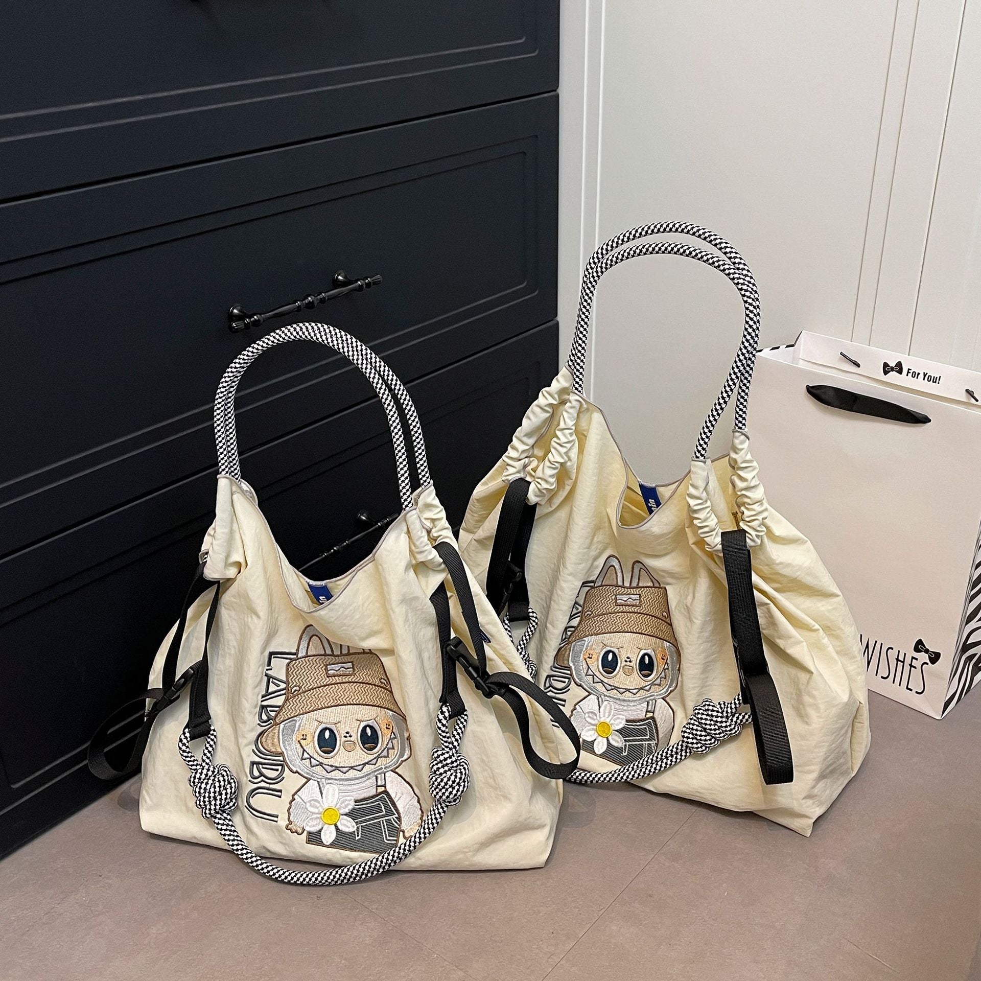 Embroidered Cartoon Tote Bag Large Capacity Casual Commuter Shoulder Crossbody