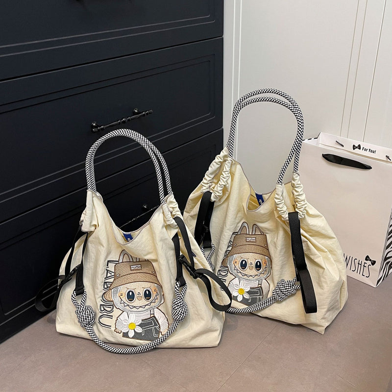 Embroidered Cartoon Tote Bag Large Capacity Casual Commuter Shoulder Crossbody