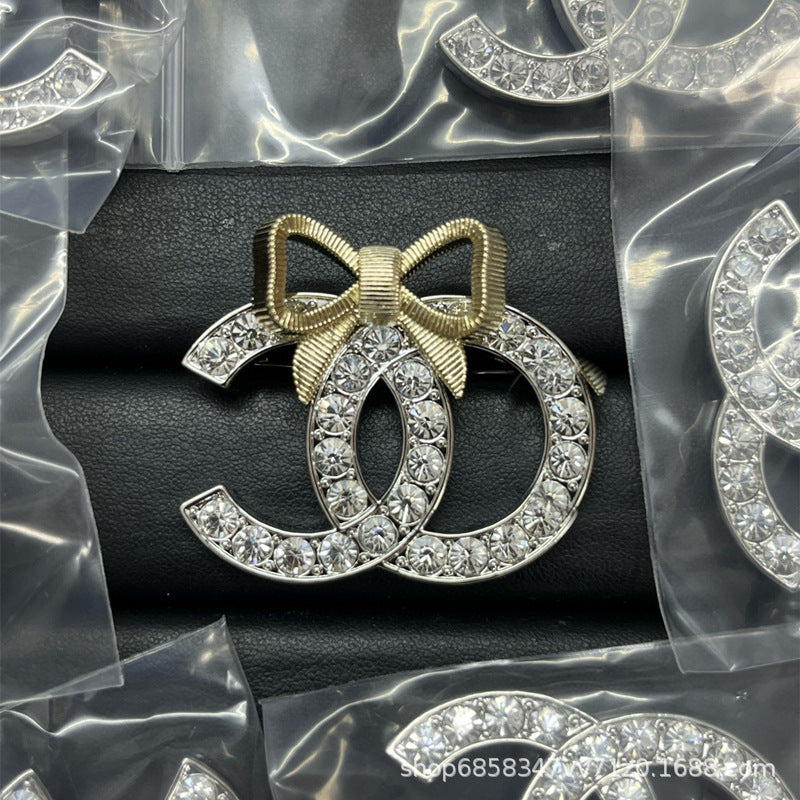 Double C Diamond Brooch Pearl Pin Luxury Women's Jewelry Gift