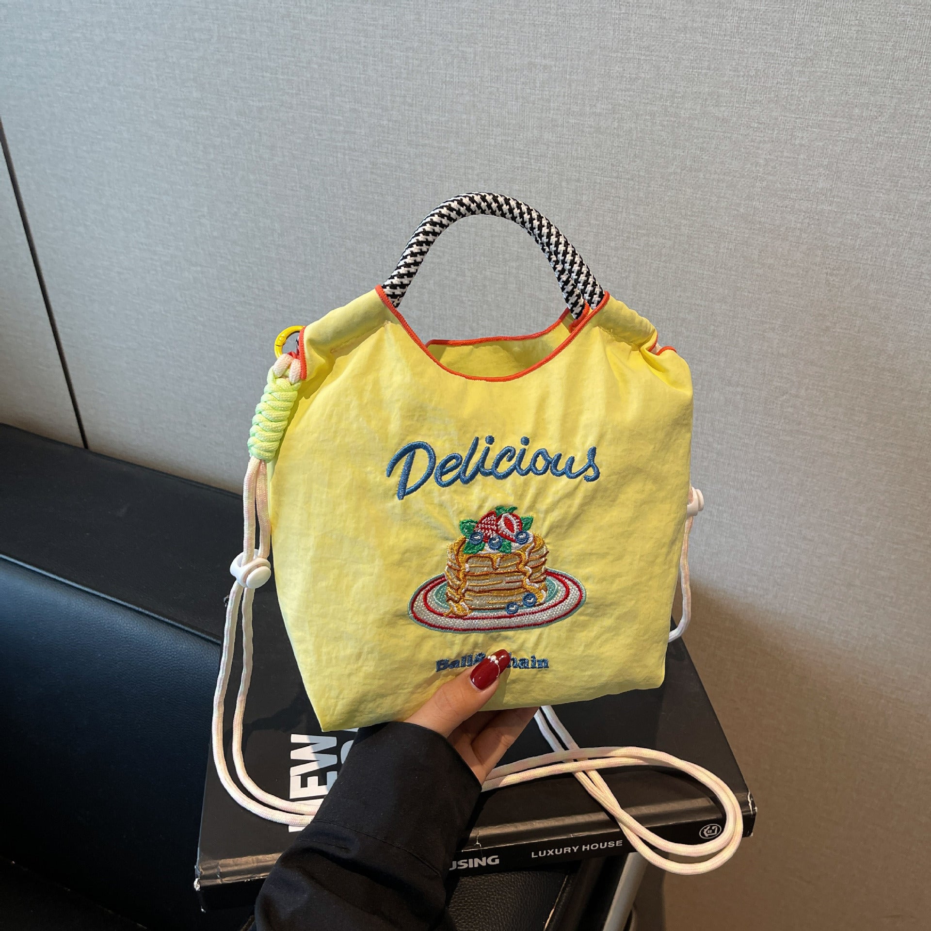 Ese Ball Chain Eco Shopping Tote Bag Cake Embroidered Nylon Messenger Bag