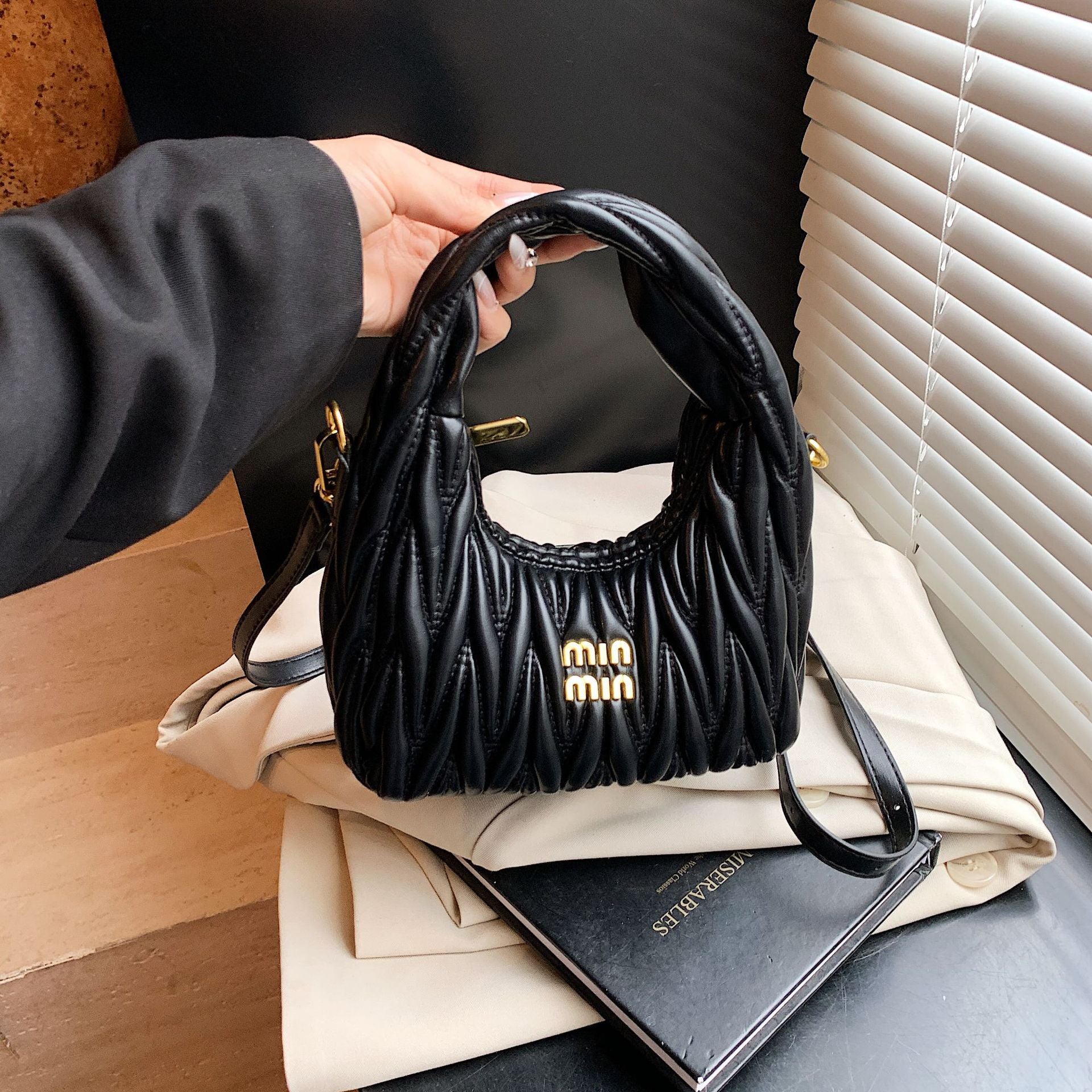Pleated Miu Crescent Bag Luxury Versatile Women Handbag
