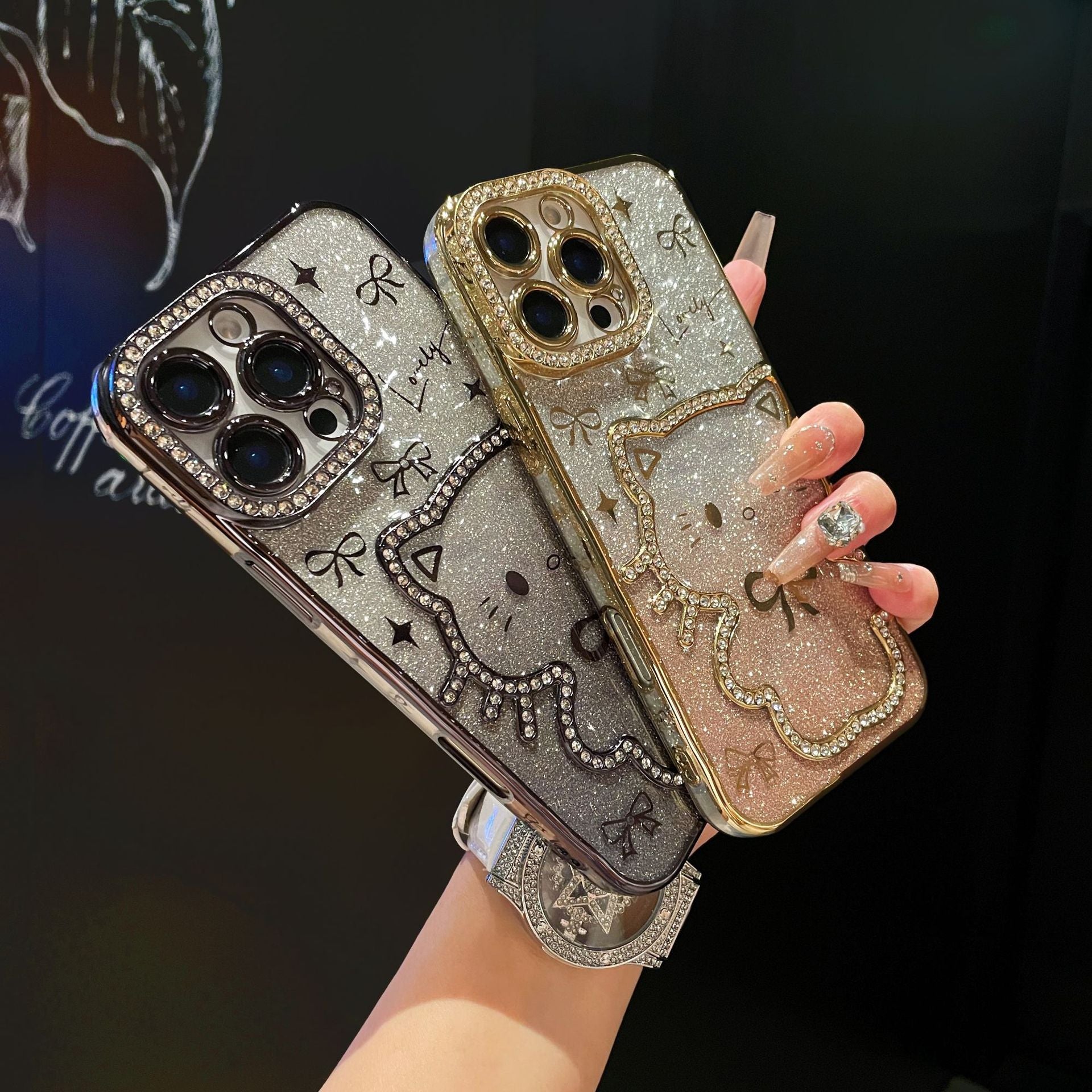Cartoon Glitter Bow Drill Phone Case for iPhone