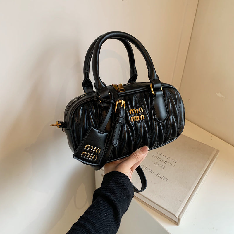 Luxury Pleated Embroidery Bowling Shoulder Bag