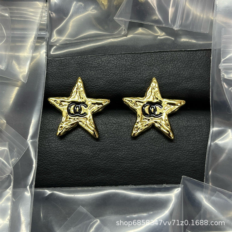 Star Double C Diamond Stud Earrings - Celebrity Style Antique Design