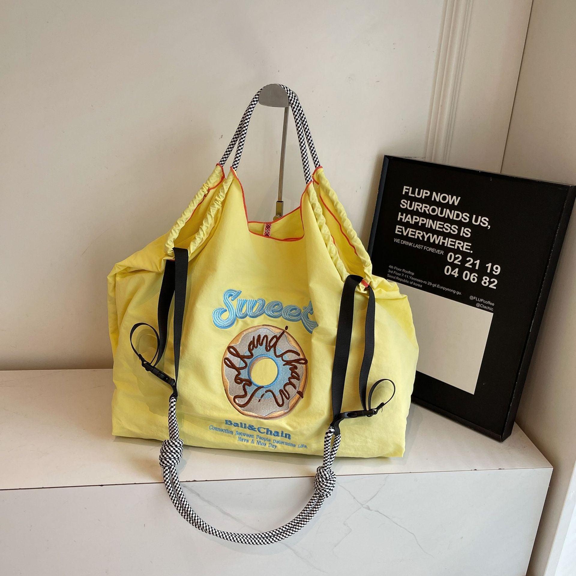 Embroidered Donut Ball Chain Nylon Bag Lightweight Eco-Friendly Shopping Bag