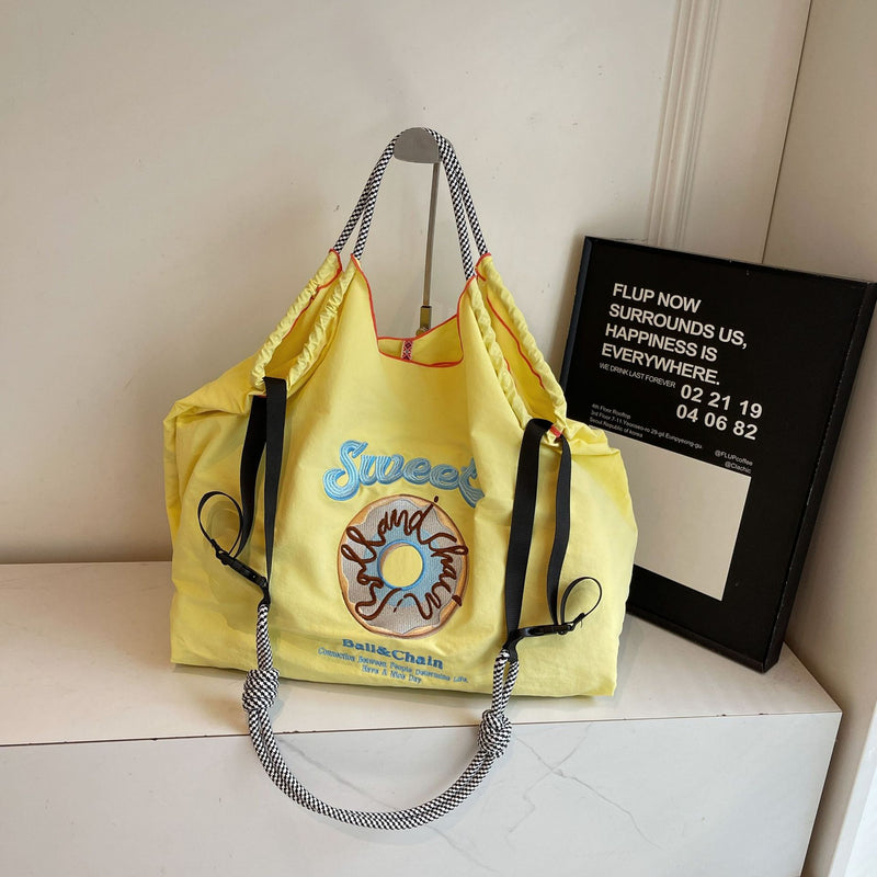 Embroidered Donut Ball Chain Nylon Bag Lightweight Eco-Friendly Shopping Bag