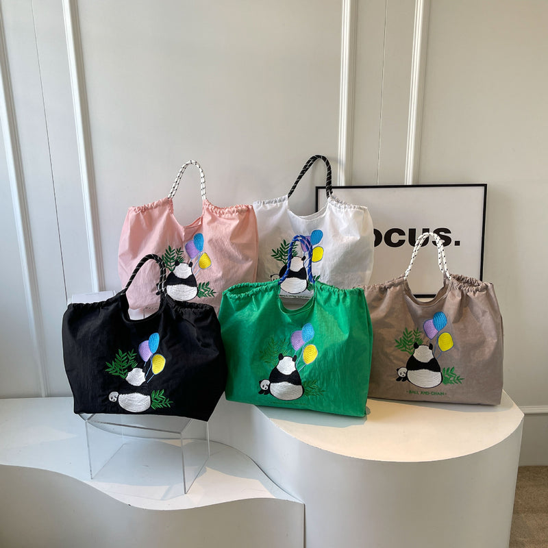 Panda Embroidery Eco Nylon Shoulder Bag