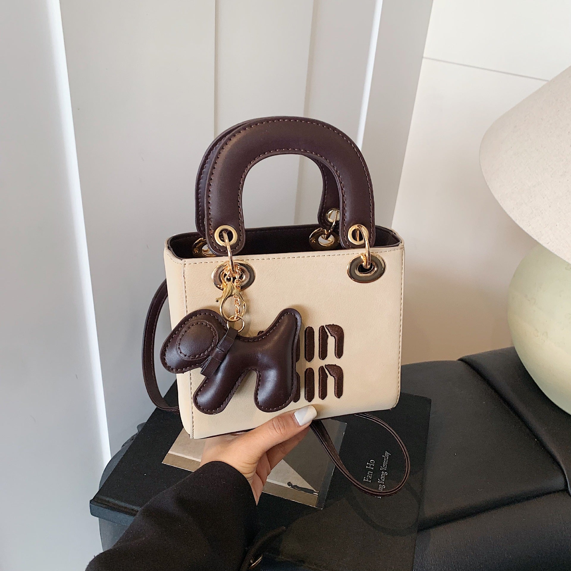 Fashion Miu Embroidered Square Messenger Shoulder Bag