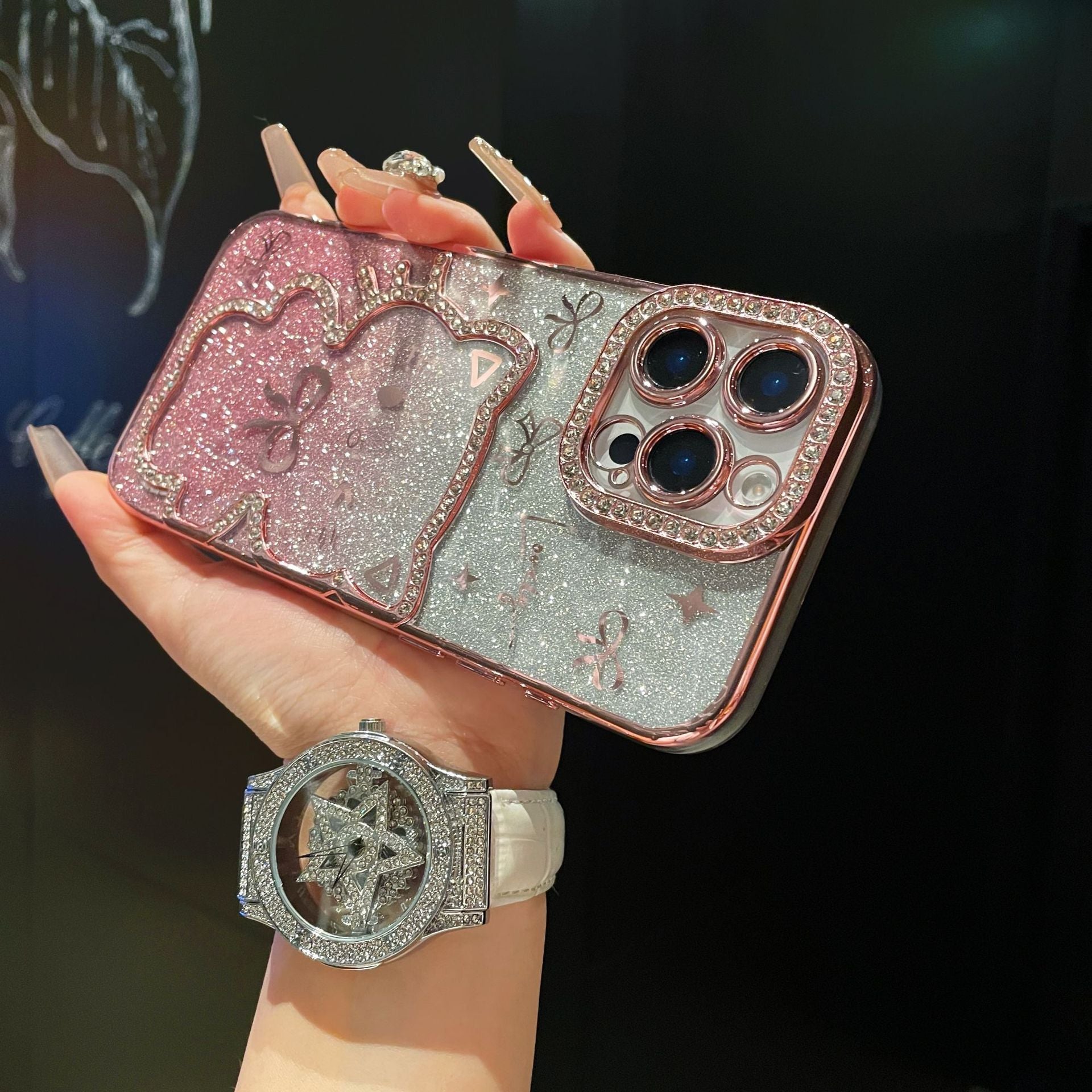 Cartoon Glitter Bow Drill Phone Case for iPhone
