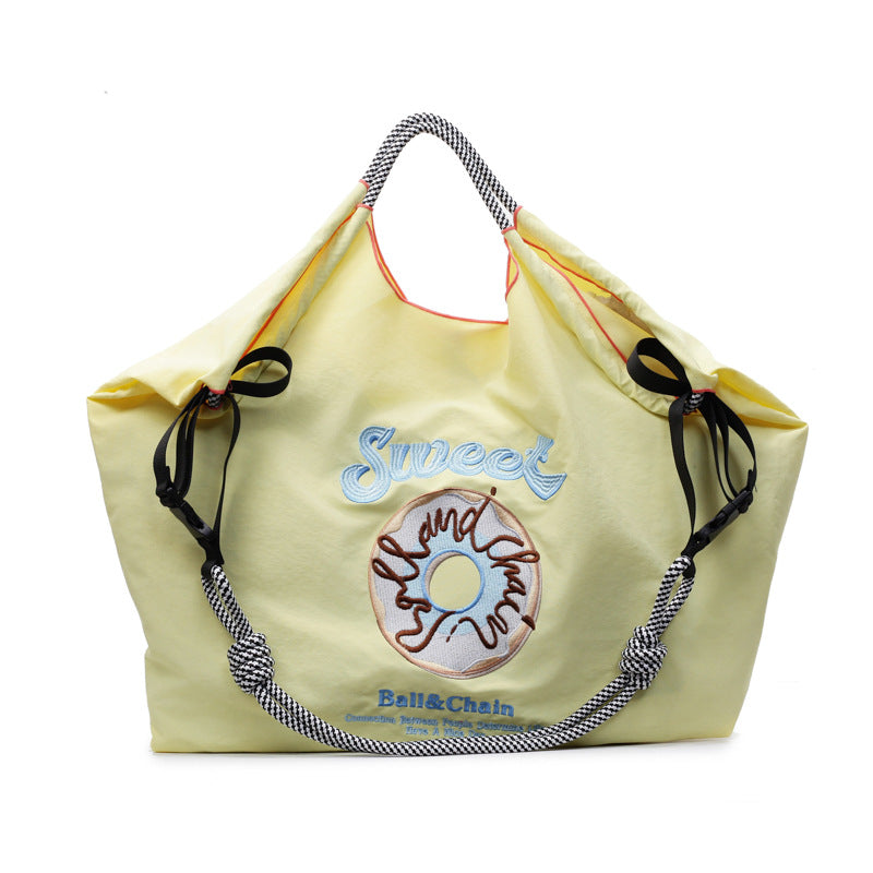 Embroidered Donut Ball Chain Nylon Bag Lightweight Eco-Friendly Shopping Bag