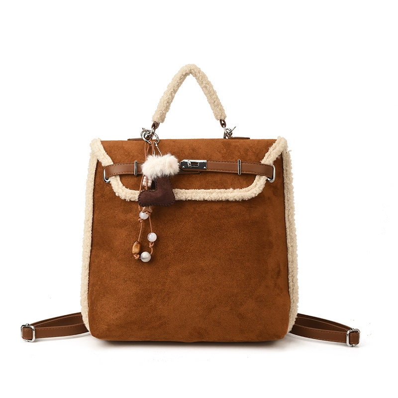 Personalized Splicing Plush Matte Backpack Large Capacity Commuting Leisure