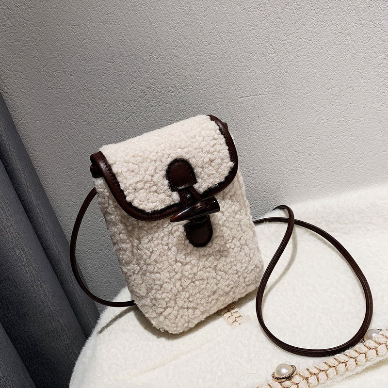 Mini Lamb Wool Square Bag Fashionable Messenger Shoulder Bag