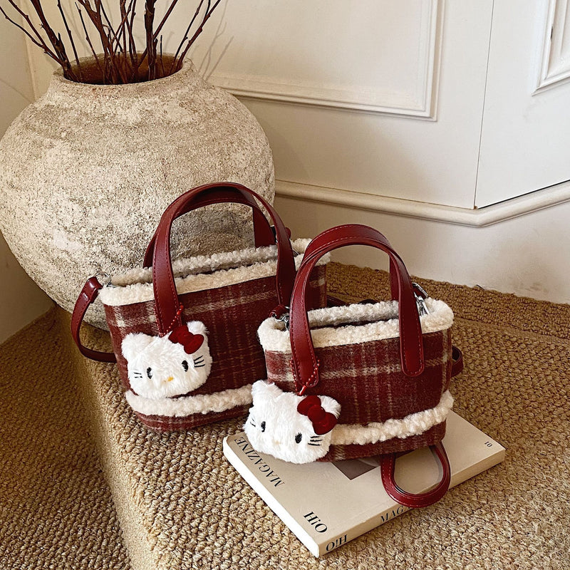 Cute Plaid Portable Bucket Bag Messenger Bag