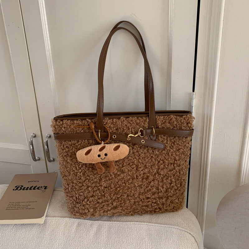 Ins Plush Premium Tote Bag Versatile Niche Gas Shoulder Bag Commuting Gas Large-Capacity Bucket Bag