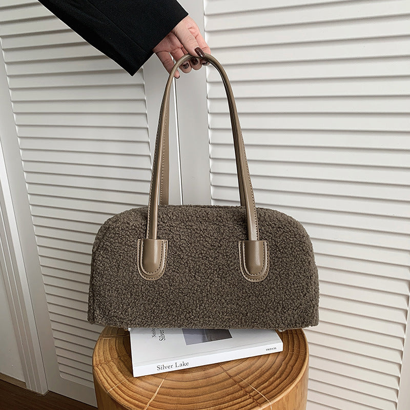 Niche Plush Splicing Armpit Bag Casual Versatile High-End Texture Light Luxury Commuter Bag Large-Capacity Handbag