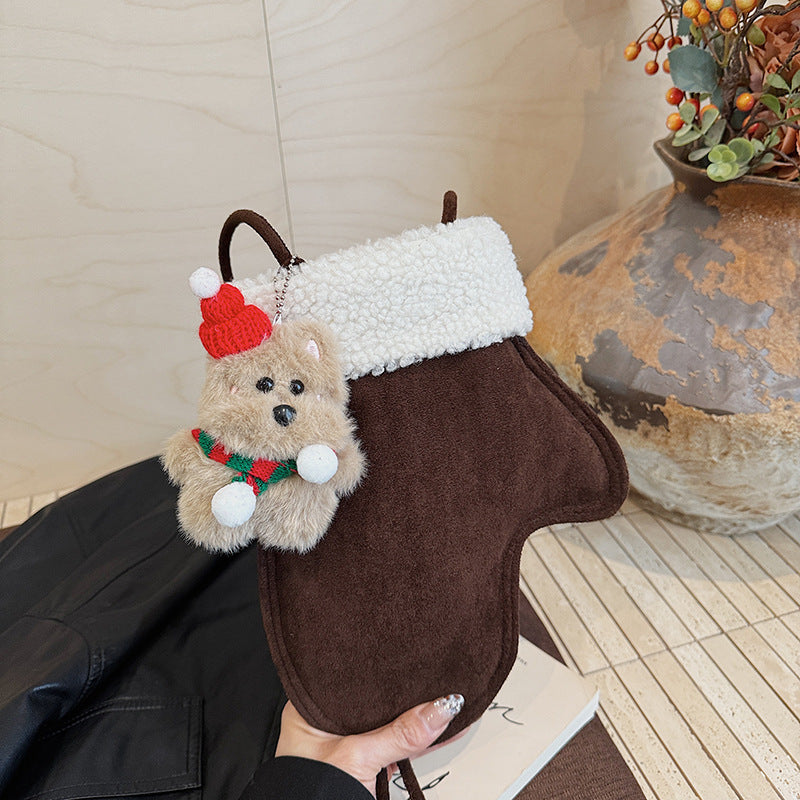 Lamb Wool Christmas Boots Gloves Women's Shoulder Bag Cute Messenger Bag