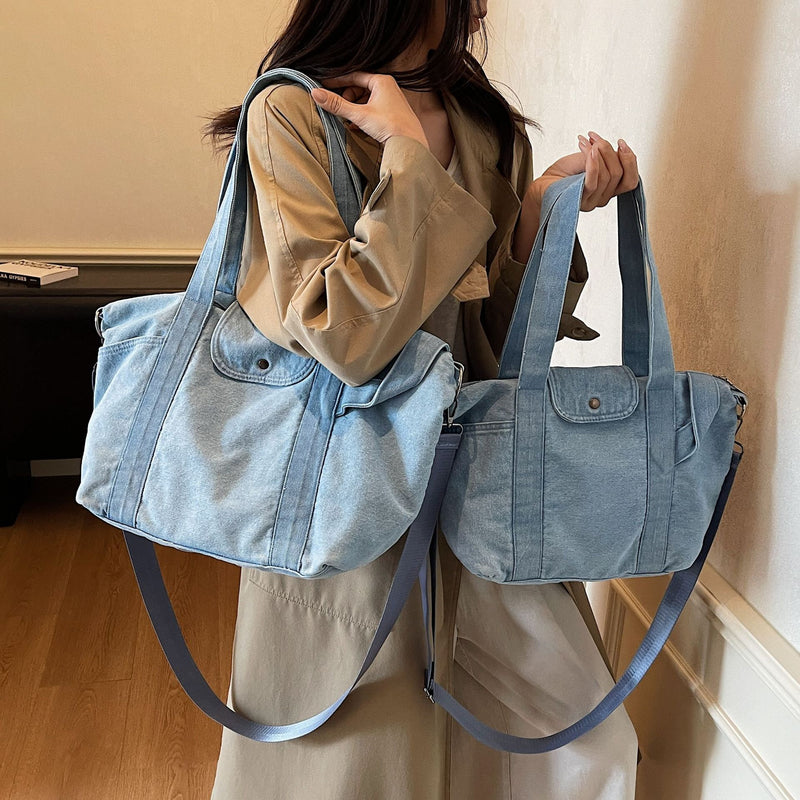 Trendy Large Capacity Denim Dragon Tote Bag for Women