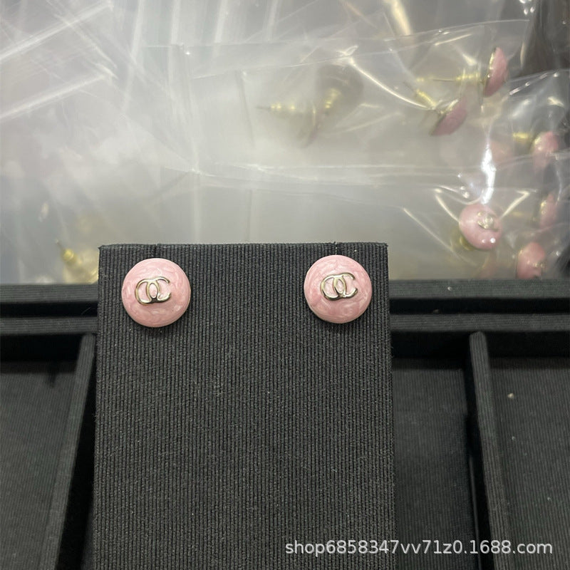 Mini Pink Purple Button Stud Earrings for Women