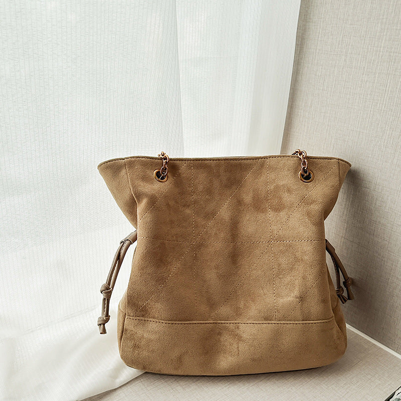 Light Luxury Suede Pleated Drawstring Diamond Tote Bag