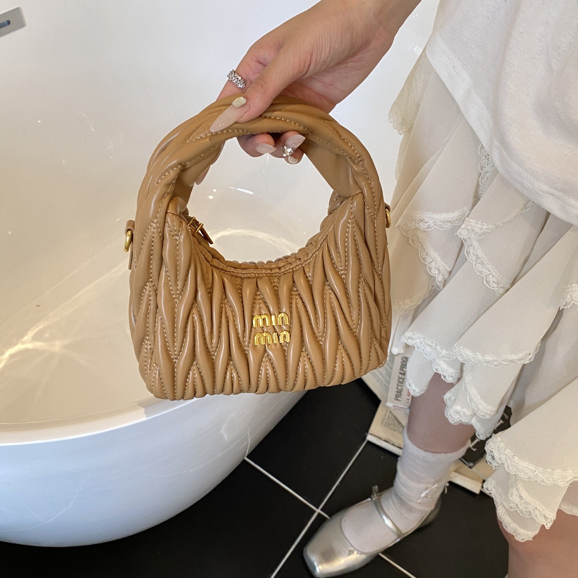Pleated Miu Crescent Bag Luxury Versatile Women Handbag