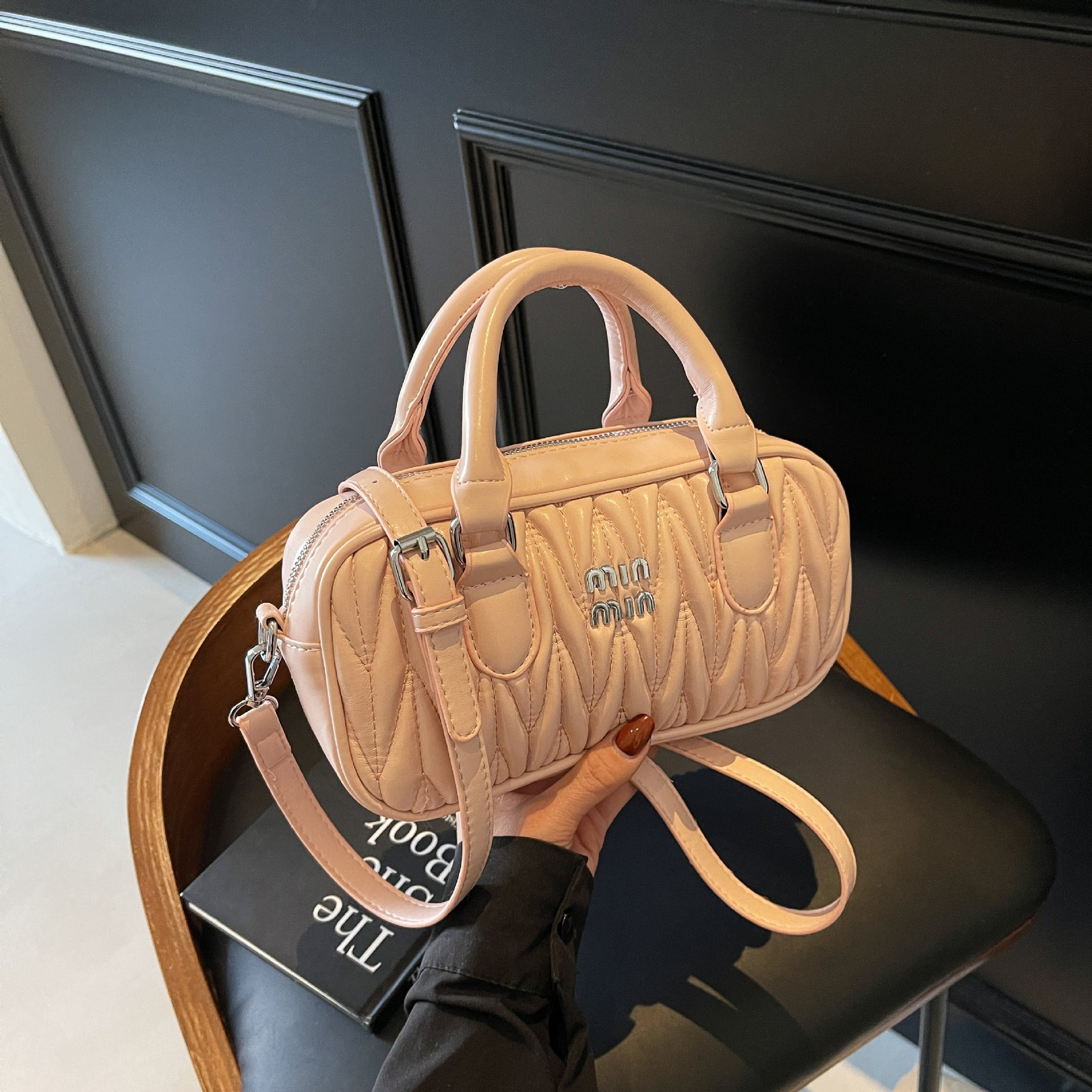 Mi.U Small Square Pleated Embroidery Shoulder Bag for Women