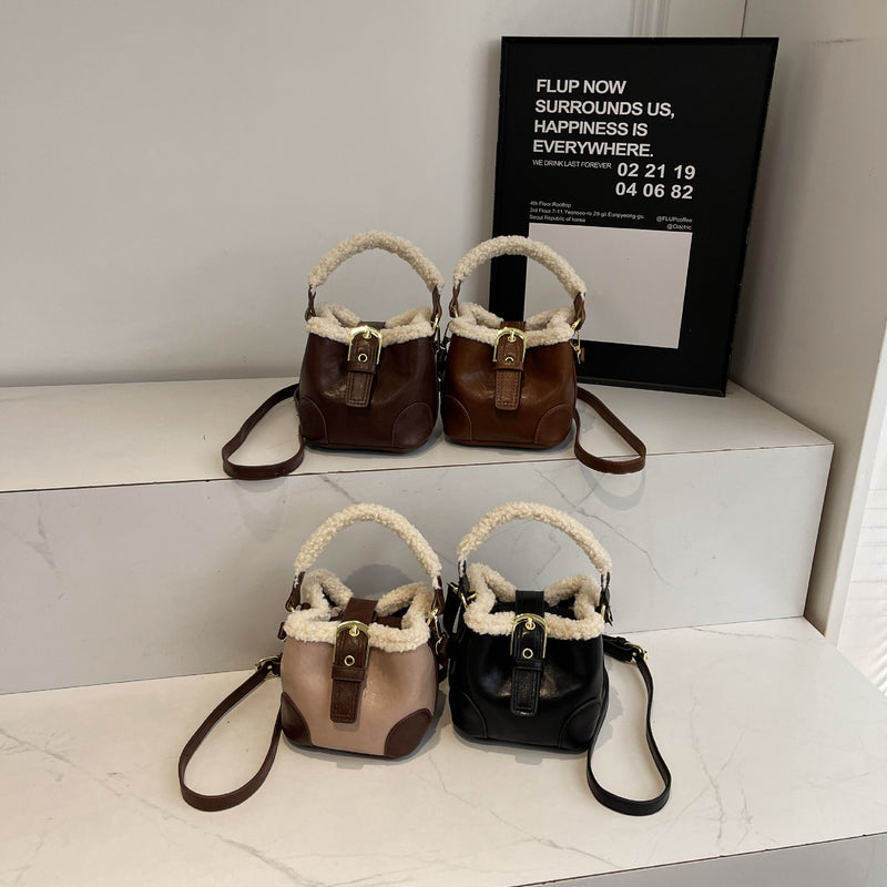 Retro Plush Splicing Shoulder Bag