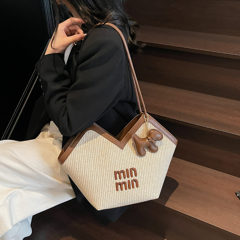 Large-Capacity Miu Embroidered Tote Shoulder Bag Women