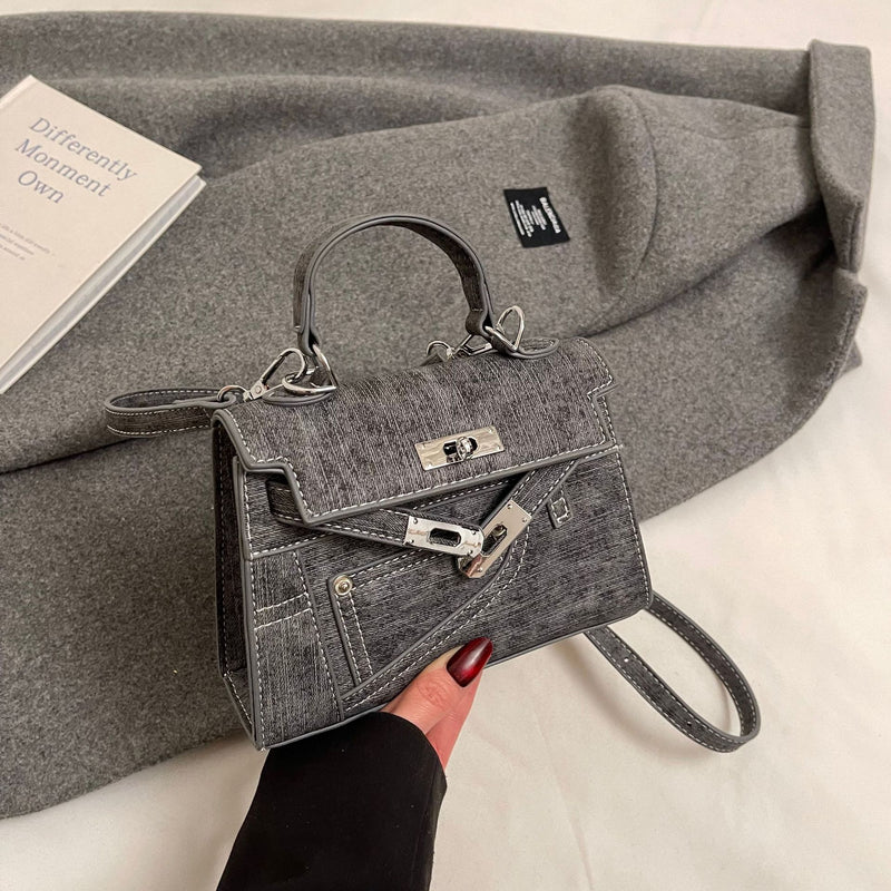 Premium Splicing Kelly Bag Women's Lock Denim Shoulder Bag