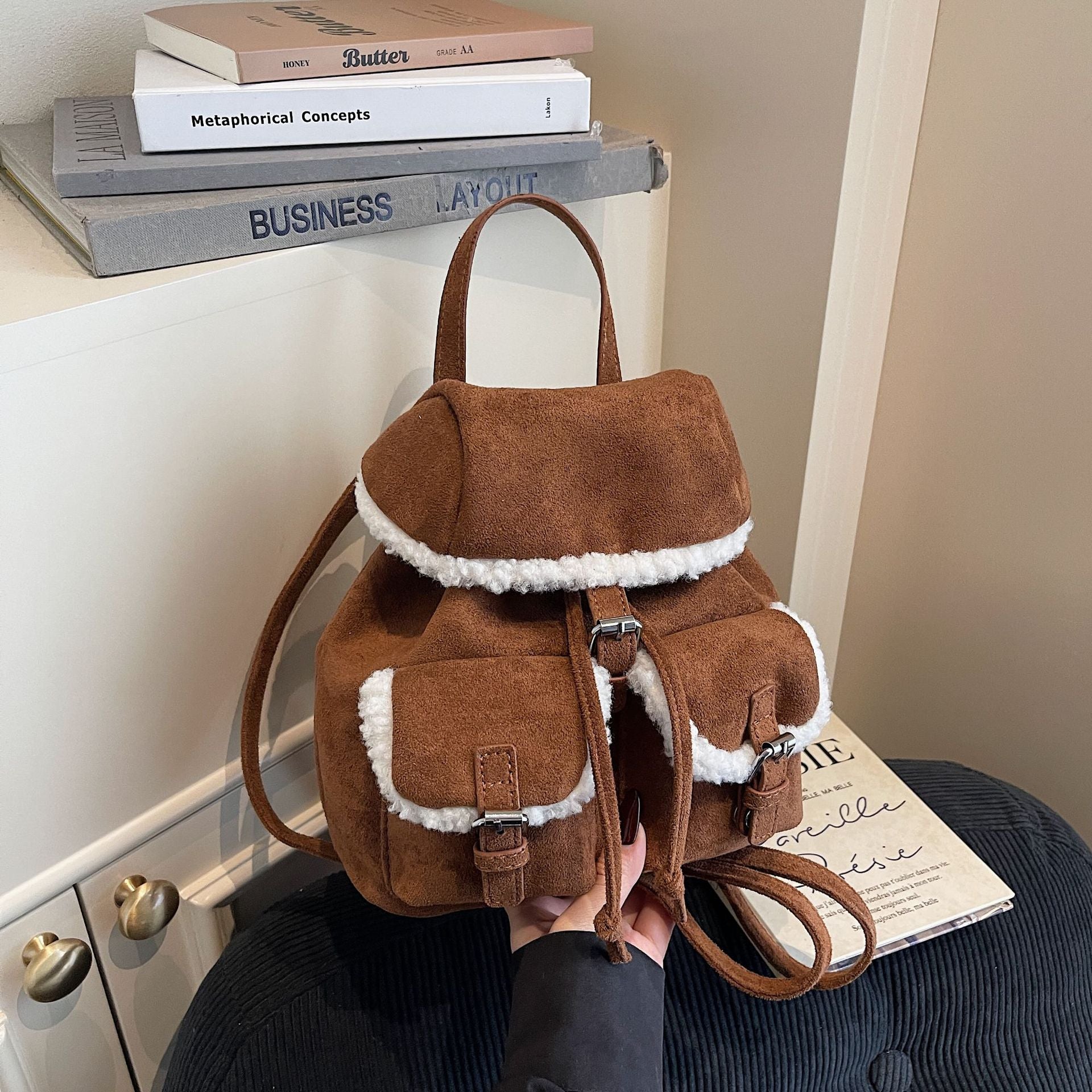 Retro Suede Personalized Splicing Plush Backpack
