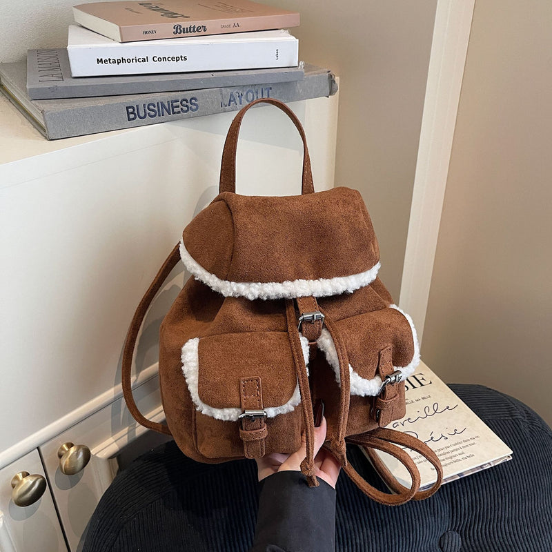 Retro Suede Personalized Splicing Plush Backpack