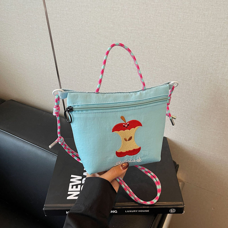 Apple Embroidered Nylon Messenger Bag for Women
