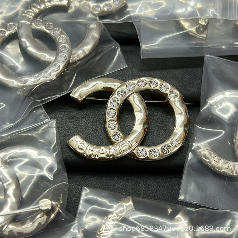 Double C Diamond Brooch Pearl Pin Luxury Women's Jewelry Gift