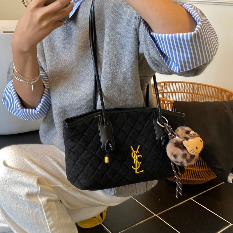Retro Rhombus Matte Bucket Bag Trendy Shoulder Bag