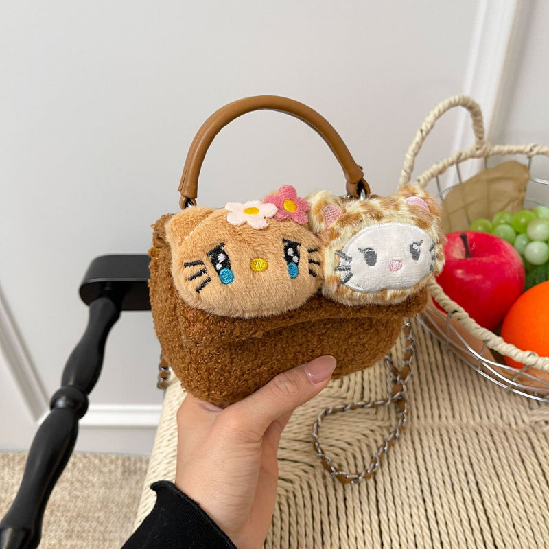 Cute Cartoon Flower Cat Plush Chain Shoulder Bag