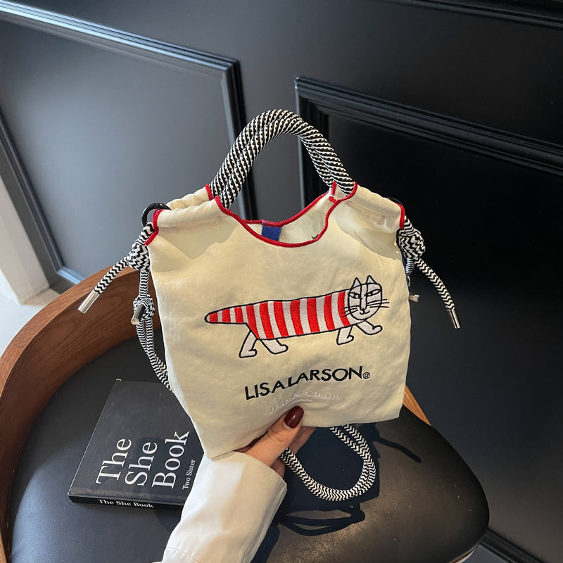 Cartoon Embroidery Ball Chain Shoulder Bag Women's Lightweight Nylon