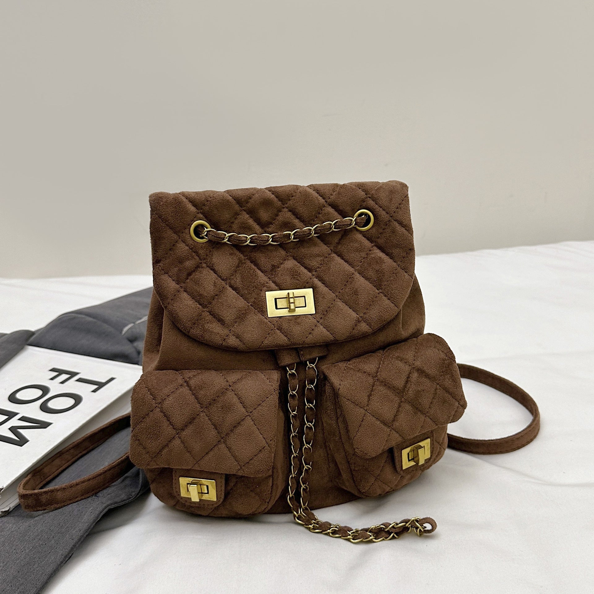 Women's Rhombus Chain Backpack Multi-Pocket Simple Style