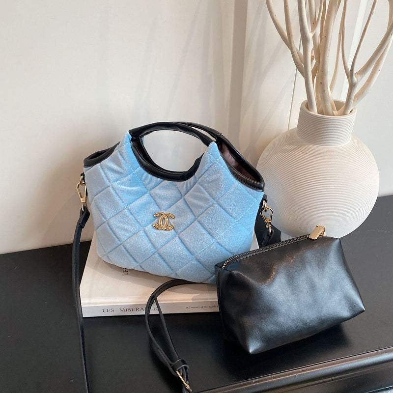 Light Luxury Wool Shoulder Basket Messenger Bucket Bag