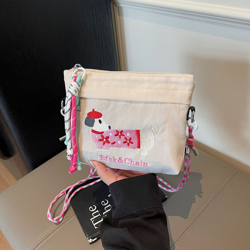 Cartoon Dachshund Embroidered Dog Bag Eco-Friendly Commuter Messenger Bag