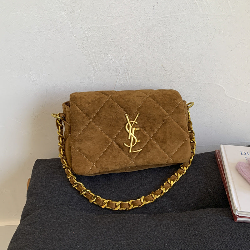 Matte Poplar Forest Rhombus Embroidery Women's Shoulder Bag