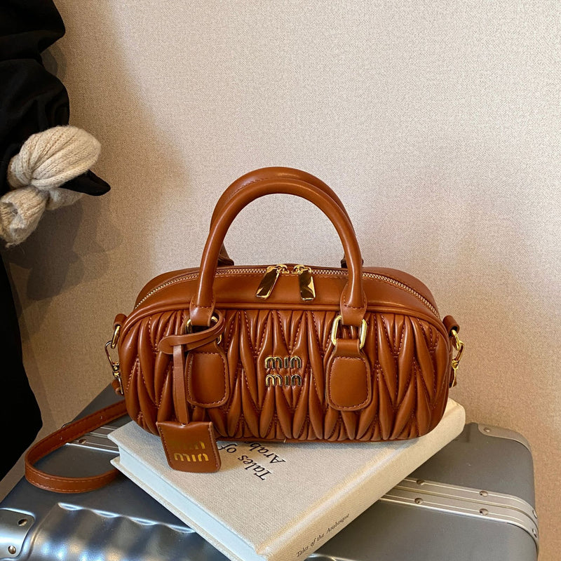 Pleated Bowling Bag Women's Crossbody Shoulder Handbag